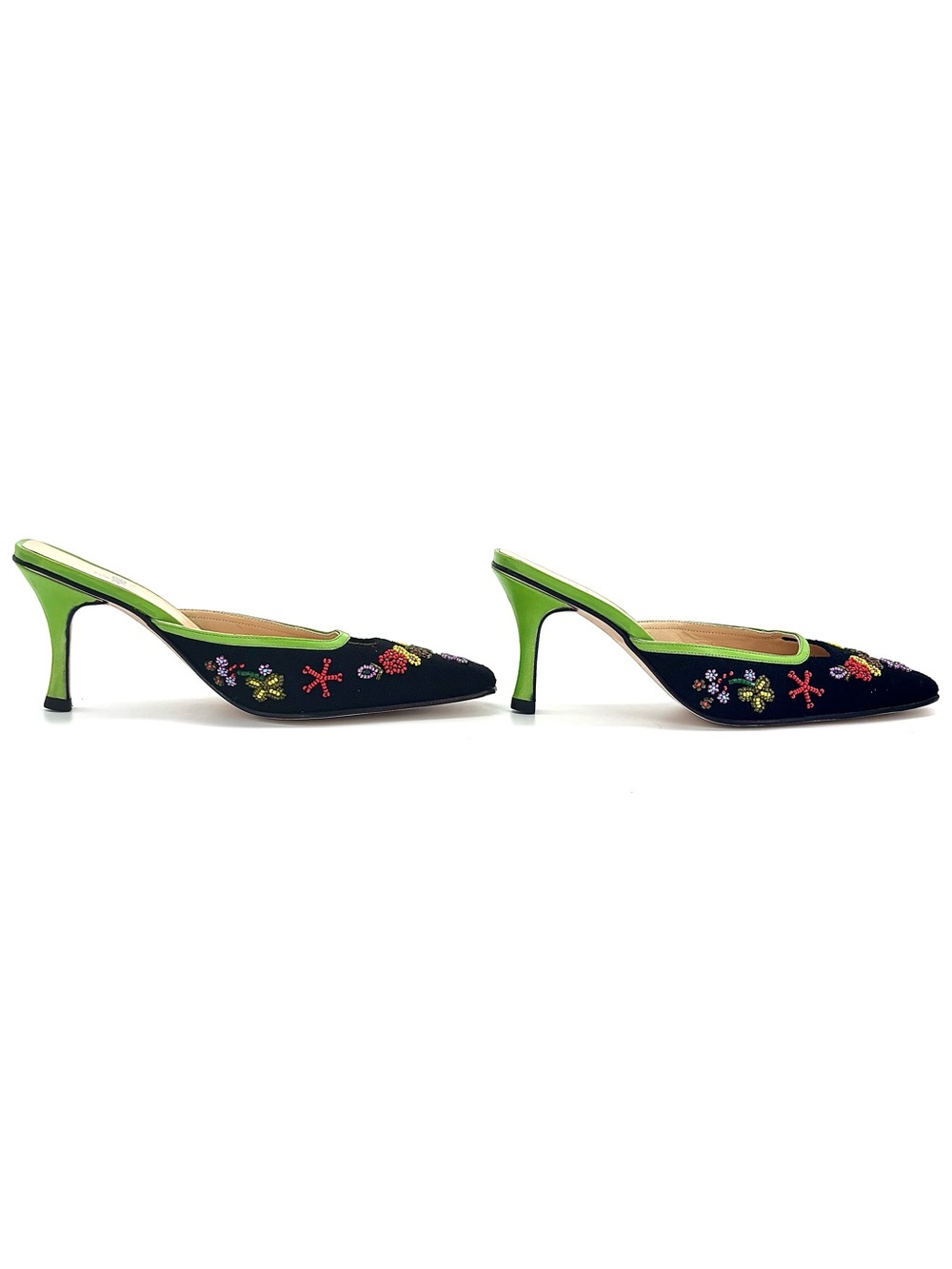 Fendi Vintage Floral Beaded Embellished Slip On Mules Pumps 6 - Picture 6 of 10